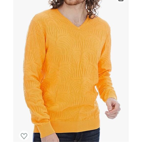 Lello Men‘s Lightweight Cotton Floral Pattern v-Neck Sweater Yellow XL NWT - Picture 1 of 9